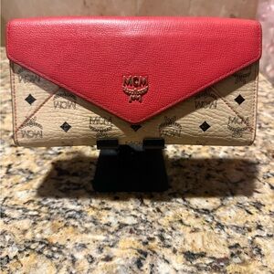 MCM Red and Cream Women's Wallet with removable card insert